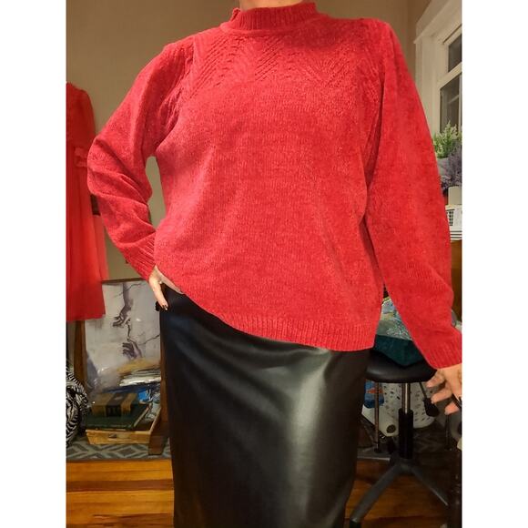 Vintage Alfred Dunner Sweater Women’s XL Red Chevron Cable Knit Holiday Mock - Picture 8 of 8